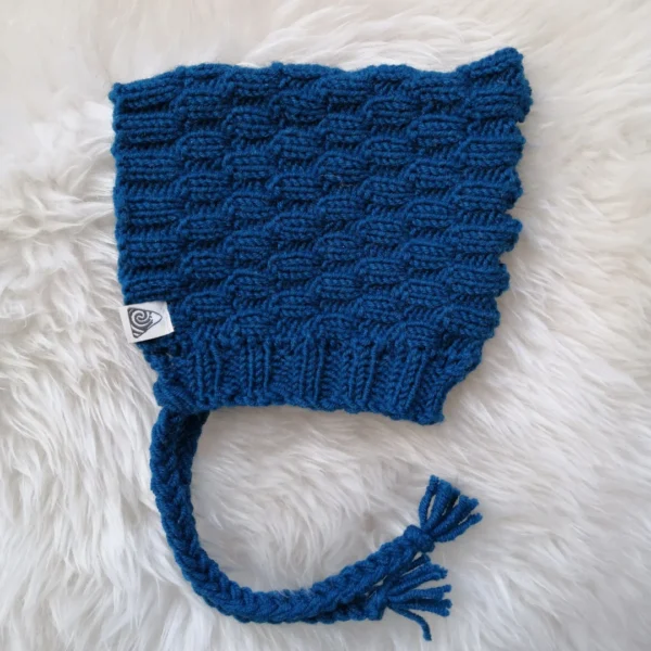 bonnet beguin laine tricoté à la main bleu