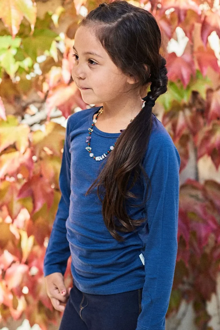 t-shirt en mérinos pour enfant bleu manches longues