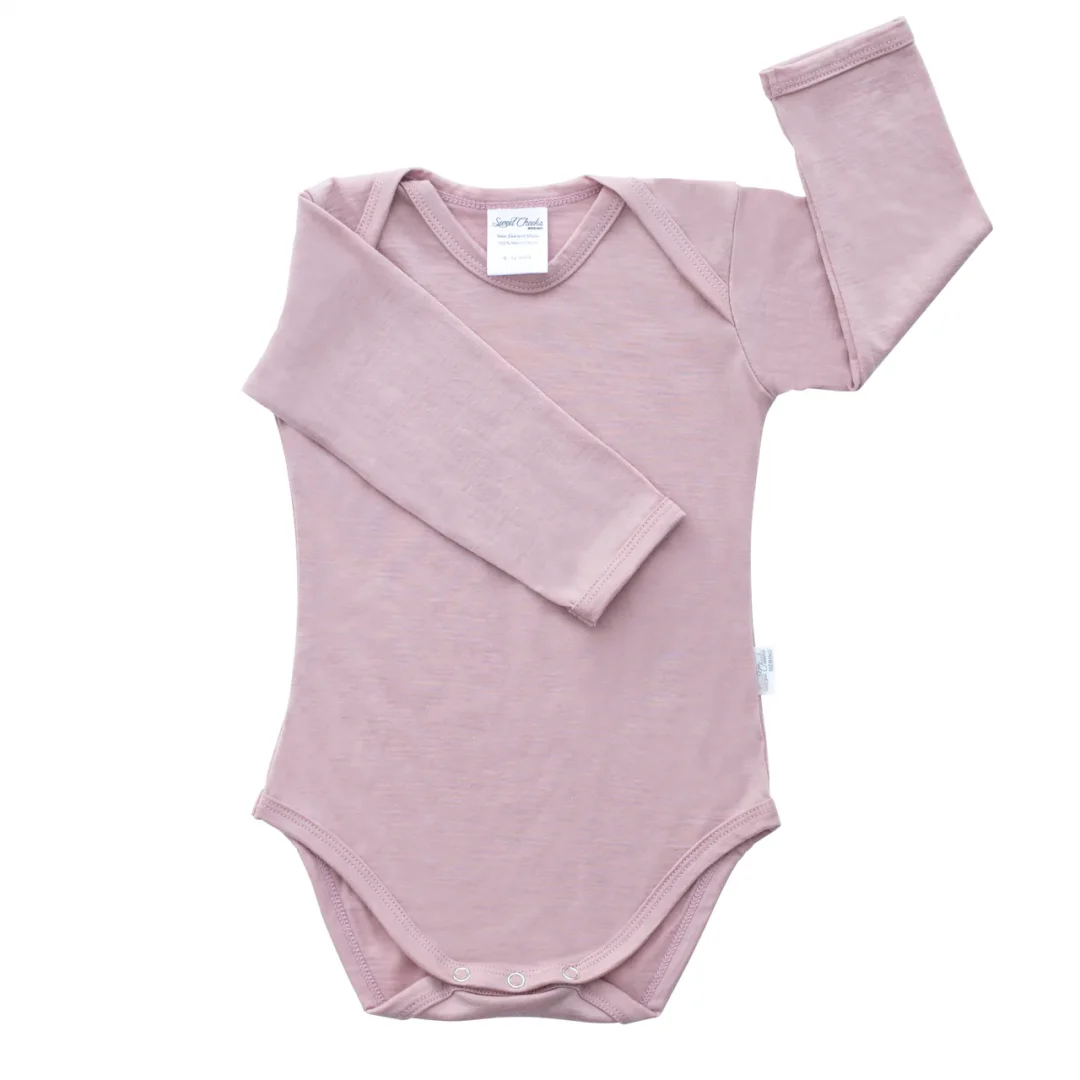 body bébé à manches longues mérinos blush