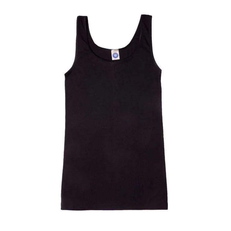 débardeur bretelles larges pour femme en laine/soie noir Cosilana