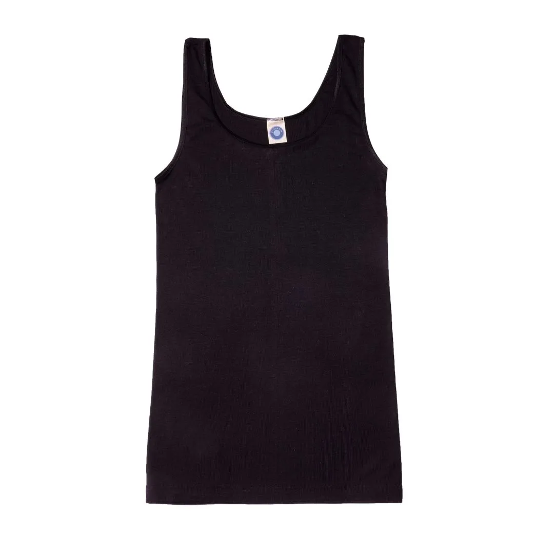 débardeur bretelles larges pour femme en laine/soie noir Cosilana